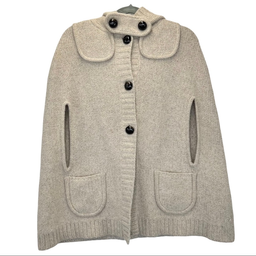 Sandro Capelet Light Tan Button Up Knit Cardigan Cape Hooded Women's One Size